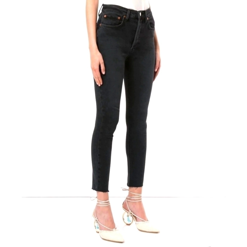Re/Done Black High Rise Raw Hem Button Fly Jeans 25
